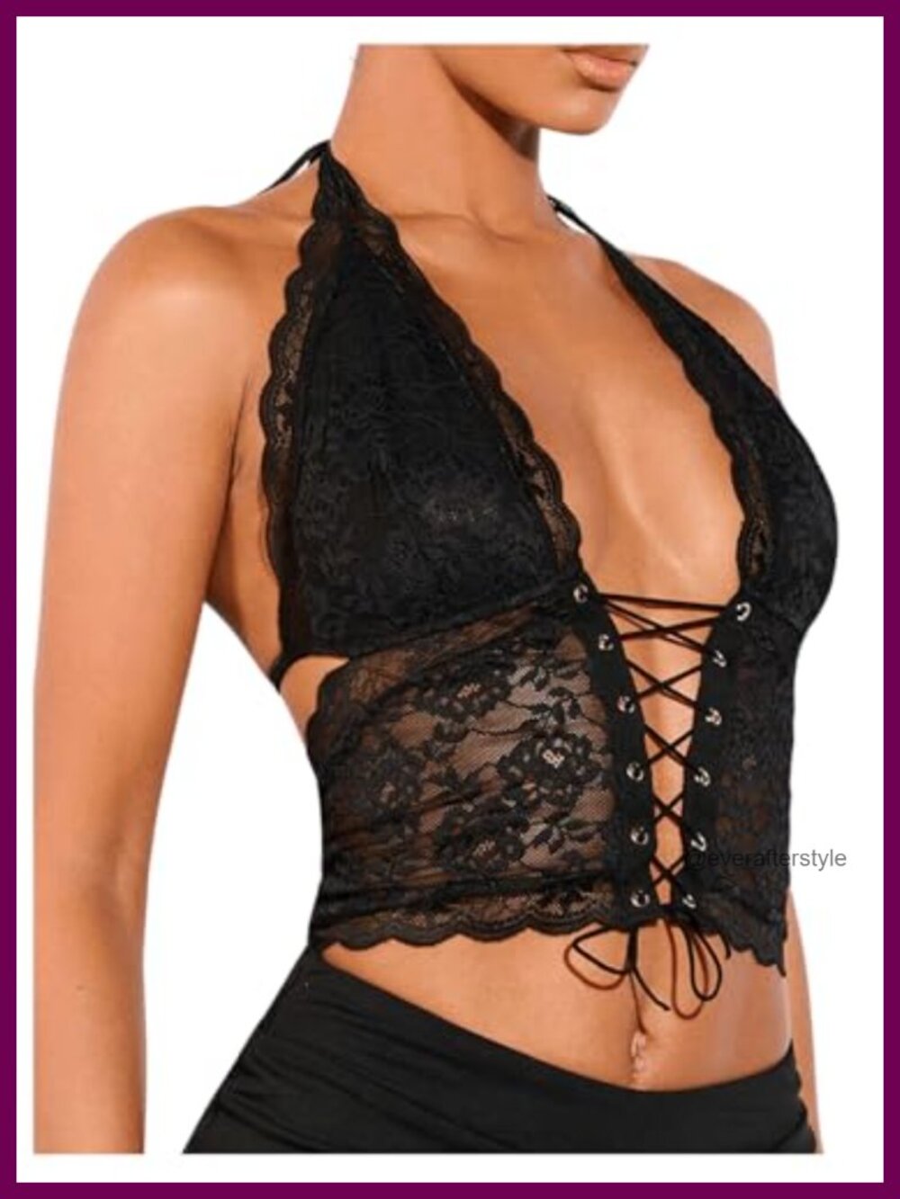 Lace Sheer Halter Neck Backless Corset Fitted Crop Top